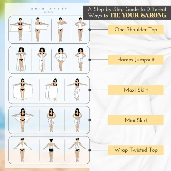 White Sarong | Pareo | Swim Cover Up | Women's Beach Coverup - Picture 4 of 8